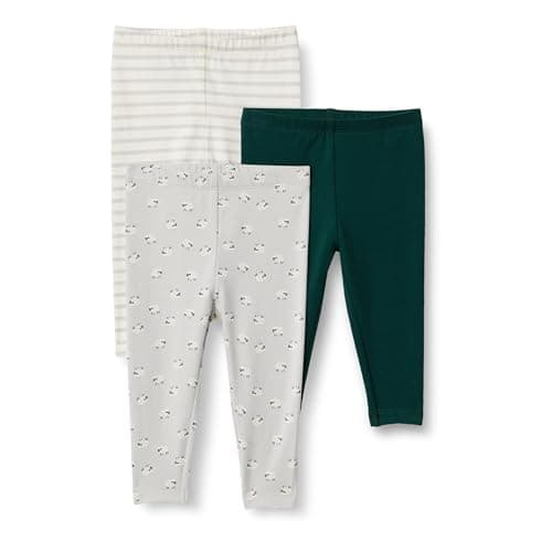 Image of Amazon Essentials x Sofia Grainge Baby Girls' Legging, Pack of 3, Dark Green/Sheep/Stripes, 24 Months