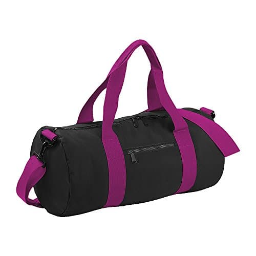 Image of BagBase Plain Varsity Barrel/Duffle Bag (20 Litres) (Pack of 2) (One Size) (Black/Fuchia)