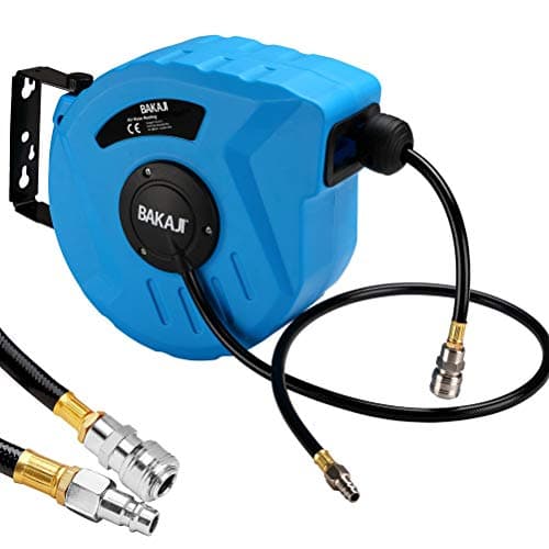 Image of Bakaji 2822725 Compressed Air Hose Reel with Tube, 10 m 1/4 Inch Connection, Wall Mounting