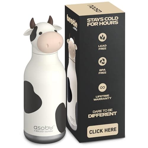 Image of Asobu Bestie Cow Insulated Stainless Steel Water Bottle with Straw, 460ml