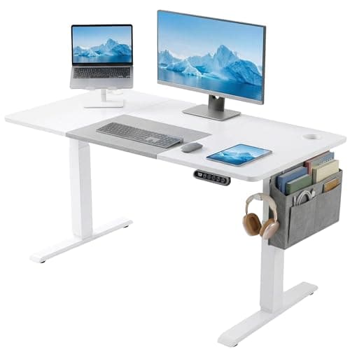 Image of Blisswood Computer Standing Desk, Electric Height Adjustable 120 × 60cm, Sit Stand Office Desk with Memory Smart Panel, Industrial Design PC Gaming Metal Frame Table, Home Writing Workstation_White