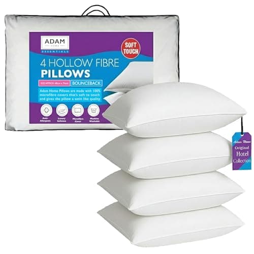 Image of Adam Home Pillows 4 Pack Medium Support Hotel Quality Side Sleeper Bounce Back Bed Pillow Quick rebound & Dust Proof Resistant Premium Filled Pillows Pack of 4