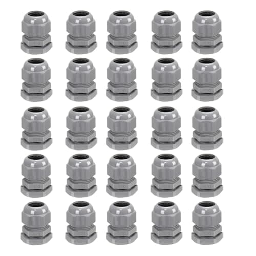 Image of AVARTEK 25 Pack 20mm Nylon Cable Glands, Suitable for 6-12mm, M20 Thread IP68 Gland Connectors (Grey)