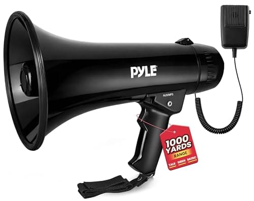 Image of Pyle Rechargeable Megaphone Speaker 50W , Loud Bullhorn with Siren, Adjustable Volume, Handheld Portable Mega Phone for Coaches, Teachers, Events, Sports, and Outdoor Use