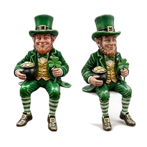 Image of St Patricks Day Resin Leprechaun Figurine | Fun Irish Clover Statue with Gold Coin Pot, Green Lucky Charm Ornament Irish Decor for Home, Car, Office, Party Table, Desk, Shelf Decoration