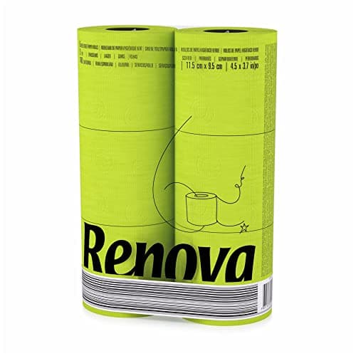 Image of Renova 6 Pack Green Toilet Paper Green Luxurious Soft and Absorbent Bathroom Tissue – 6 Roll Pack with 140 Sheets Per Roll, Dermatologically Tested, Colorfast Design, Premium Quality Virgin Pulp