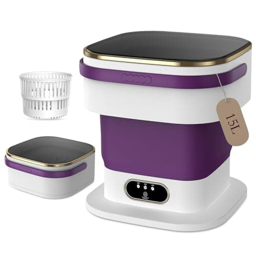 Image of Portable Washing Machine,15L Upgraded Mini Washing Machine,3 Washing Modes with Spin Basket,Deep Cleans Small Items,Foldable Design Suitable for Dormitories,Apartments,Homes, and Camping (Purple)