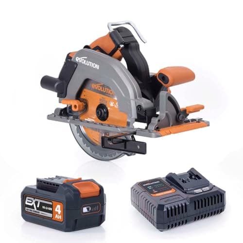 Image of Evolution Power Tools R185CCS-Li Circular Saw Cordless Brushless 18v Li-Ion EXT Includes TCT Multi-Material Blade, Cuts Wood, Metal, Plastic & More, Guide Included, Battery & Charger Included, 185mm