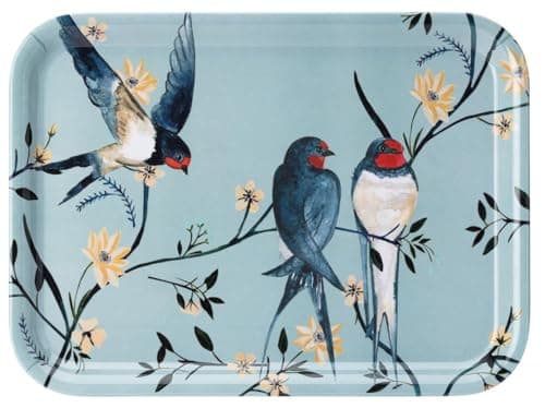 Image of Flying Home Large Tray, Swallows & Floral Wildlife Design, Serving Tray M&W