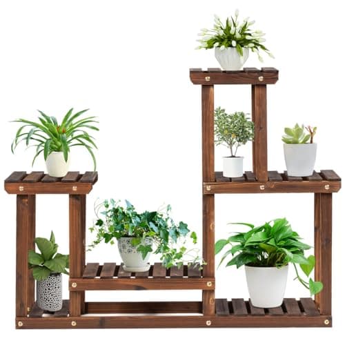 Image of TANGZON 3/4 Tier Plant Stand, Indoor Outdoor Wooden Plant Shelf Holder, Tiered Multiple Potted Plant Bonsai Flower Display Rack for Garden Patio Balcony Living Room Office (4 Tier, 95 x 25 x 73cm)
