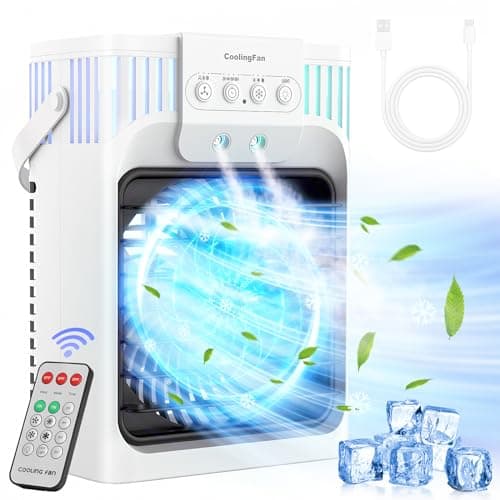 Image of XTTANK 1200ml Portable Mobile Air Conditioner with Remote Control, 5-in-1 Mini Air Cooler, 3 Wind Speeds & 3 Mists Modes, 2-8H Timer, 7 Colours Light, Air Cooling Fan for Room/Office, Plug-in