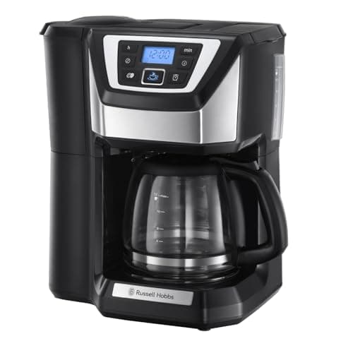 Image of Russell Hobbs Chester Bean to Cup Filter Coffee Machine with Built-In Grinder, Grind & Brew Automatic Coffee Maker, 4-12 Cup Brewing Option, 24 Hour Programmable Timer, 40 Minute Keep Warm, 1025W