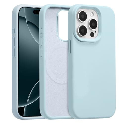 Image of UCASONG Magnetic for iPhone 13 Pro Max -6.7Inch Liquid Silicone Phone Case, Compatible with MagSafe, Cute Plain Solid Color Slim Case Soft Smooth Matte Shockproof Protective Cover, Sky Blue
