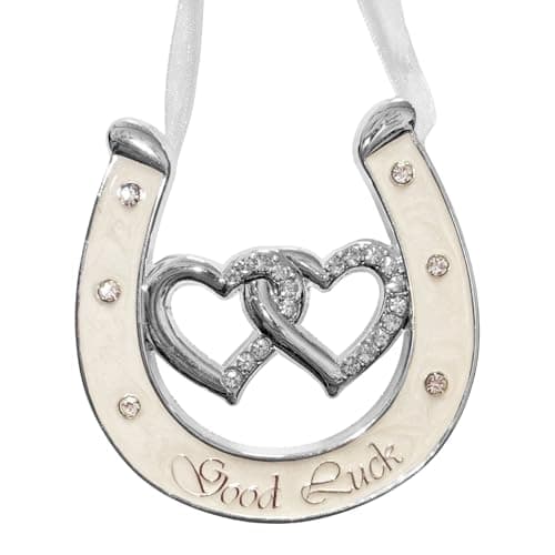Image of Widdle Gifts Wedding Good Luck Double Heart Horseshoe with Diamanté Silver Plated/Enamel