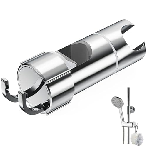 Image of Alyvisun Shower Head Holder with 2 Hooks, Adjustable Shower Holder Bracket for 16-27mm Slide Rod, Universal Chrome Plated Shower Head Holder Replacement with Easy Installation