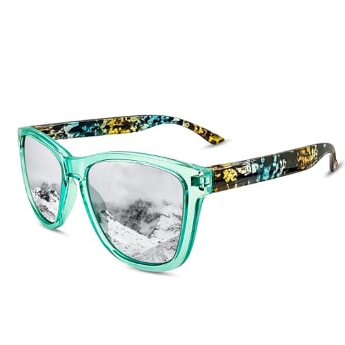 Image of KANASTAL Green Mens Sunglasses Womens Mirror Silver Polarised Square Vintage Classic UV Protection Driving Fishing Vacation Fashion - Leopard Green Frame Silver Lens