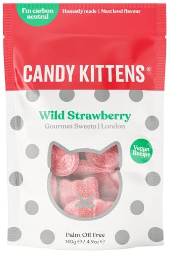 Image of Candy Kittens Vegan Sweets Wild Strawberry – Plant-Based Vegan Treats with Fruity Flavour, No Nasties, Made with Real Fruit Juice – Ideal Snacks for Sweet Hampers & Pick and Mix – 140g Pack of 1