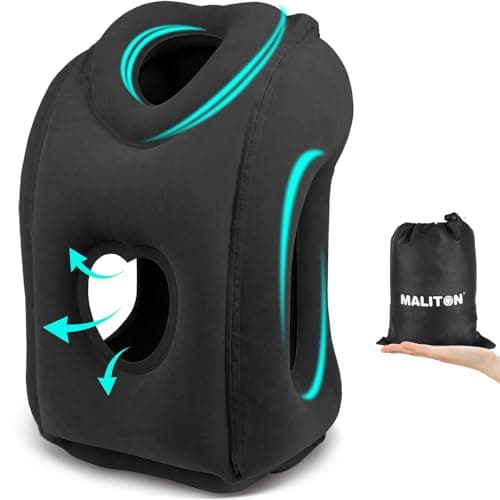 Image of Maliton Inflatable Travel Pillow for Airplane Comfortable Sleeping to Relieve Neck and Shoulder Pain, Support Head Inflatable Pillow for Long Flights, Used for Airplanes, Cars, Trains, Office(Black)