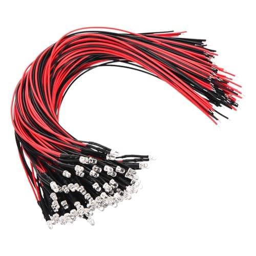 Image of PATIKIL 3mm LED Diode Light, 100 Pcs 9-12V DC Pre Wired Mini LED Lights Bulb Light-emitting Lamp for RC DIY Indicator Lighting, Red Light