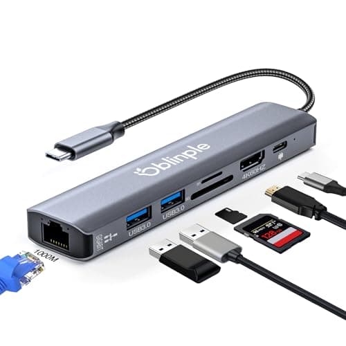 Image of Oblinple USB C Hub 7-in-1 Multiport Adaptor Gigabit Ethernet with 4K@60Hz HDMI 100W PD LAN RJ45 2xUSB 3.0 TF/SD Card Reader USBC Dock USB-C to HDMI Adaptor for MacBook Air iPad Pro Samsung Laptop