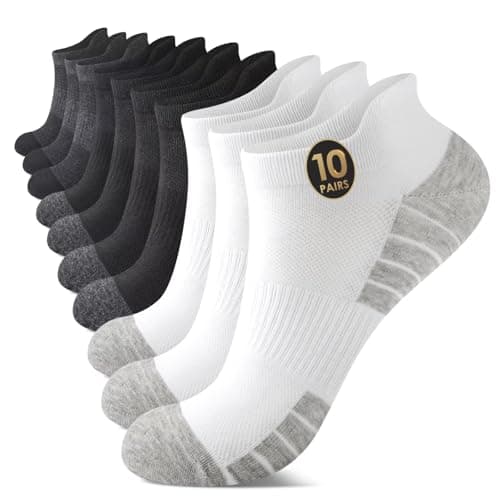Image of TUUHAW Mens Socks Black Trainer Socks Mens 9-12 White Ankle Socks Mens Black Socks Size 9-12 UK Grey Socks Running Socks for Men 9-12 Short Socks Cotton Socks for Women 10 Pairs Men's Athletic Socks