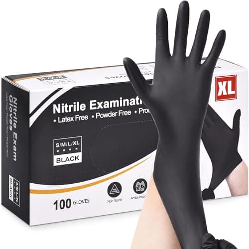 Image of Fusion Vibes Black Nitrile Disposable Gloves - Latex Free, Powder Free, Exam, Surgical, Cleaning, Food Gloves - Extra Strong, Multi-Purpose, Black (XL, 100, count)