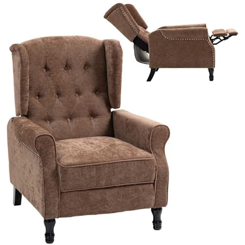 Image of HOMCOM Recliner Armchair, Vintage Reclining Chair with Nail Head Trim, Wingback Chair with Button Tufted Back and Footrest, for Living Room, Brown