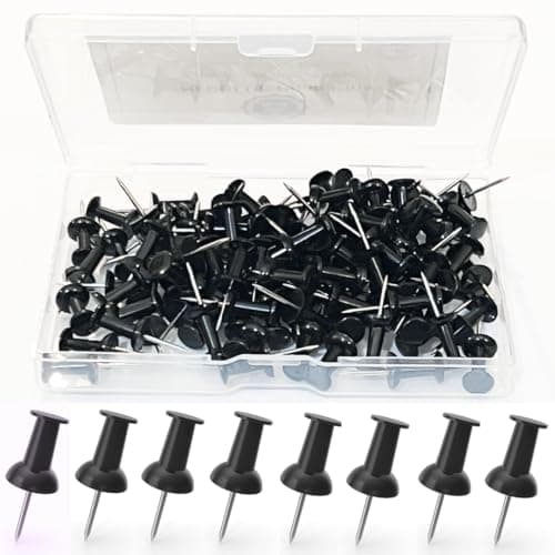 Image of NEDBLUE Black Push Pins - 120 Drawing Pins with Storage Box, Thumb Tacks for Cork, Notice and Bulletin Boards - Map Pins