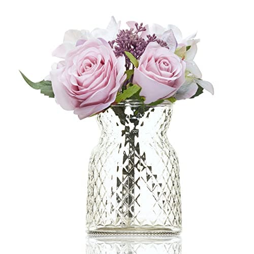 Image of Wrenbury Small Flower Vase Clear 14cm – Decorative Waisted Bud Vase Jar for Flowers Posy Peony Tulips – Mini Container for Flowers for Mum