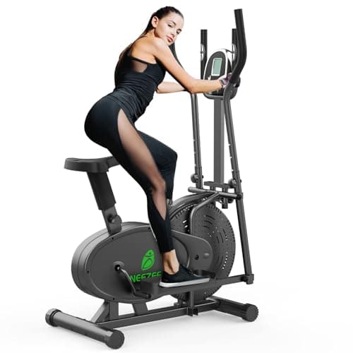 Image of Elliptical Cross Trainer, Neezee 2 in 1 Cross Trainer Exercise Bike with Pulse Sensor, LCD Monitor and Adjustable Seat, Max Weight 120kg, Upgraded Adjustable Resistance Cross Trainer for Home Use