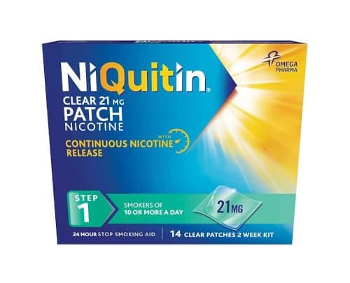 Image of NiQuitin 21mg Nicotine Patches (Step 1-14 Clear Patches) - 24 Hour Craving Control - 1 Week Treatment Patches to Quit Or Reduce - Discreet Transparent Stop Smoking & Vaping Aids