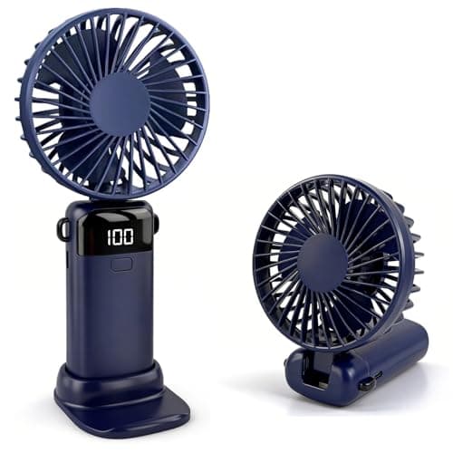 Image of CNMTCCO Handheld Fan, Rechargeable Portable Fan with LED Display, 5 Speeds Mini Fan 90-Degree Foldable Hand Fan, USB Desk Fan for Home Office Bedroom Outdoor Travel (Blue)