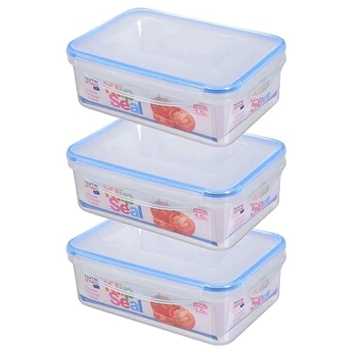 Image of HOMESHOPA Plastic Airtight Food Storage Container, Leakproof Rectangle Container with Clip-Lock Lid, BPA Free Reusable Meal Prep Lunch Box Microwave Freezer & Dishwasher Safe (3 Pack, 1.5 Litre)