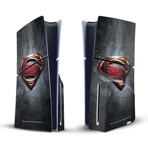 Image of Head Case Designs Officially Licensed Justice League Movie Superman Logo And Character Art Vinyl Sticker Gaming Skin Decal Cover Compatible With Sony PlayStation 5 PS5 Slim Disc Edition Console