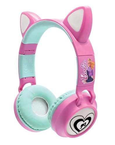 Image of LEXIBOOK, Barbie, 2-in-1 Bluetooth and wired headset with cat ears, Rechargeable with light effects, Stereo sound, Foldable, Adjustable, LED lights, HPBTKTBB