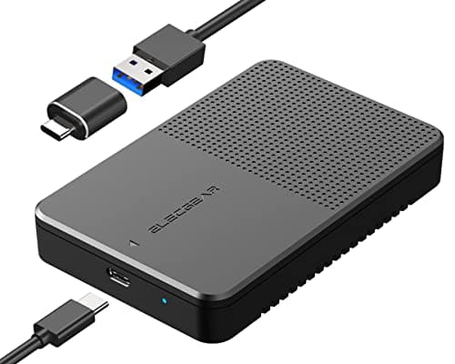Image of ElecGear USB Hard Drive Enclosure for 7mm to 15mm 2.5'' SATA, USB C 3.1 Gen2 Tool-free External Case for Thick and Standard 2.5-inch SATA HDD and SSD, Type A Cable and A2C Adapter