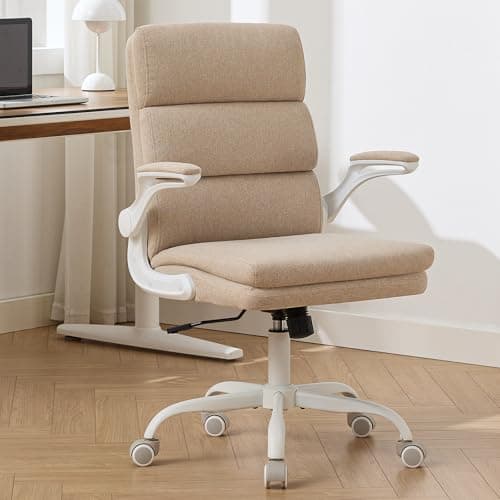 Image of LukkDys Ergonomic Office Chair with 3-Stage Back Support, Executive Fabric Desk Chair with Flip-up Armrests, Adjustable Height & Swivel Computer Chair for Home Office, Beige