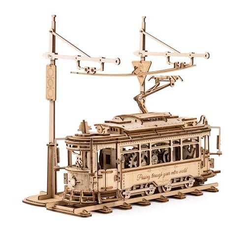 Image of ROKR 3D Wooden Model Kits for Adults 3D Puzzle Car Model Kits to Build for Adults abd Children Mechanical Gear, Classic City Tram LK801