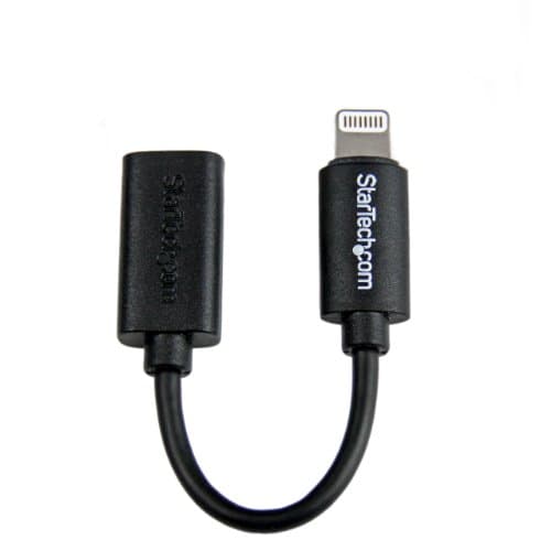Image of StarTech.com Black Micro USB to Apple 8-pin Lightning Connector Adapter for iPhone / iPod / iPad - Apple Lightning to Micro USB 2.0 Dongle (USBUBLTB)