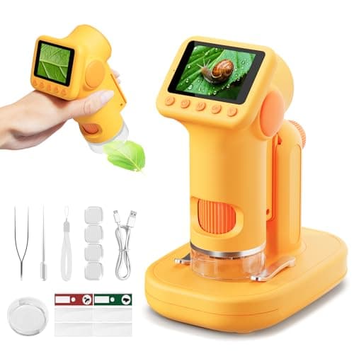 Image of HEWEIMEI 1600X Microscope for Kids, 4K 2.0" Screen Kids Microscopes with Slides Kit Microscope for Toddlers Christmas Birthday Gifts Toys for 3-14 Year Old Children Students (Yellow)