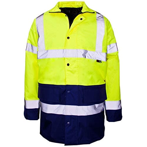 Image of Two-Tone Hi-Vis Parka Jacket with Padded Quilted Lining and Detachable Hood (Large, Yellow / Navy)