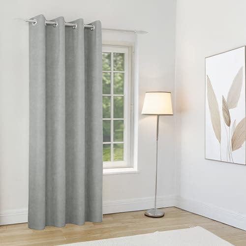Image of Enhanced Living Knightsbridge Grey Single Door Curtain Chenille Eyelet 100% Blackout 66 x 84 inch (168x214cm) Door Curtains Thermal Noise Reducing Eyelet doorway Curtain