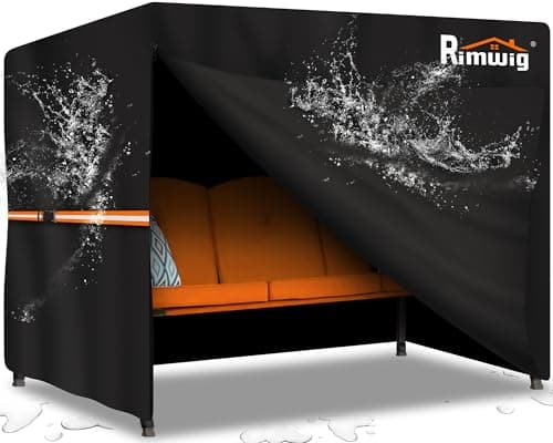 Image of Rimwig Garden Swing Covers Waterproof Heavy Duty 3 Seater Outdoor Swinging Chair Cover Windproof Anti-UV Patio Garden Hammock Cover(215x125x170cm) - Black
