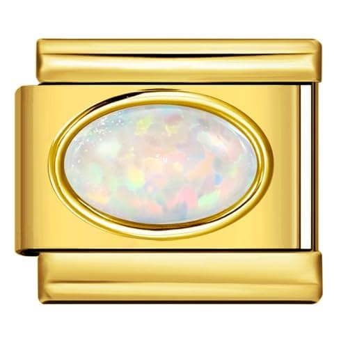 Image of MARJS October Opal 18K Gold Month Birth Year Birthday Stone Anniversary Birthstone Crystal Silver Italian 9mm Link Stainless Steel Modular Compatible With Bracelet