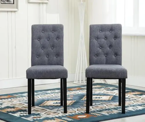 Image of mcc direct Set of 2 Lined Fabric Dining Chairs With Solid Wooden Legs for Home, Office and Commercial Restaurants - Grey