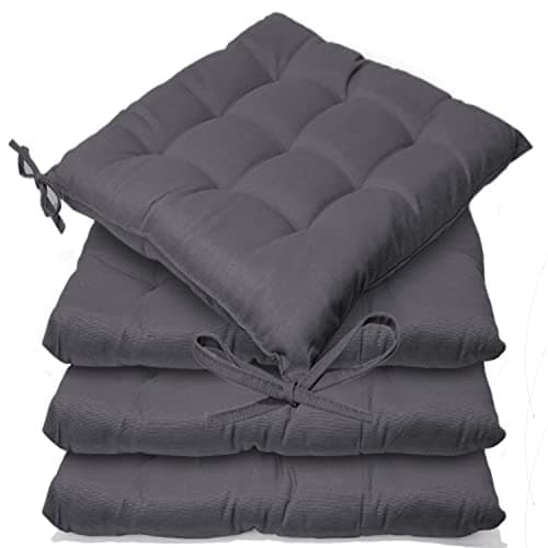 Image of Casabella Pack of 2 Seat Pad for Dining Chair Garden Kitchen Chair Cushion With Tie On_9 Stitch_D-grey Indoor/Outdoor Comfortable chair pads for Kitchen seat pads 9 stitch cushions