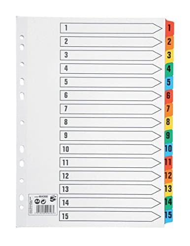 Image of 5 Star Office Index 150gsm Card with Coloured Mylar Tabs 1-15 A4 White