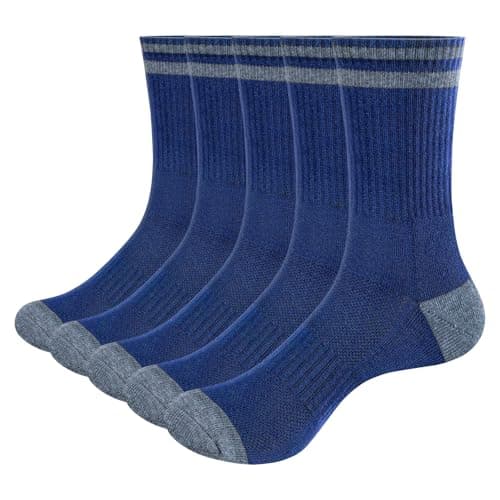 Image of YUEDGE Mens Cushioned Walking Socks Performance Gym Tennis Training Athletic Sports Socks Breathable Wicking Navy Blue Cotton Casual Men's Sock for Men 6-10, Multipack, 5 Pairs