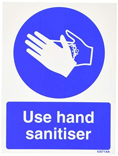 Image of V Safety Use Hand Sanitiser Sign - Portrait - 150mm x 200mm - 1mm Rigid Plastic, Blue, 43071AN-R