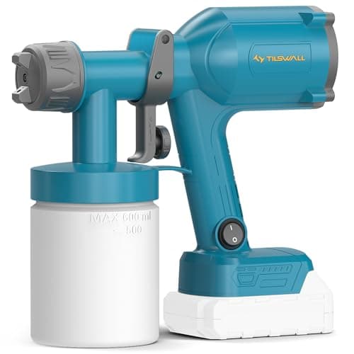 Image of Tilswall Paint Sprayer, Ultra-Light Electric Paint Spray Gun with 600ml Detachable Cup, 2 Nozzles & 3 Patterns - Perfect for Fences, Sheds, Walls, Ceilings, Furniture, Cabinets, Garden & DIY